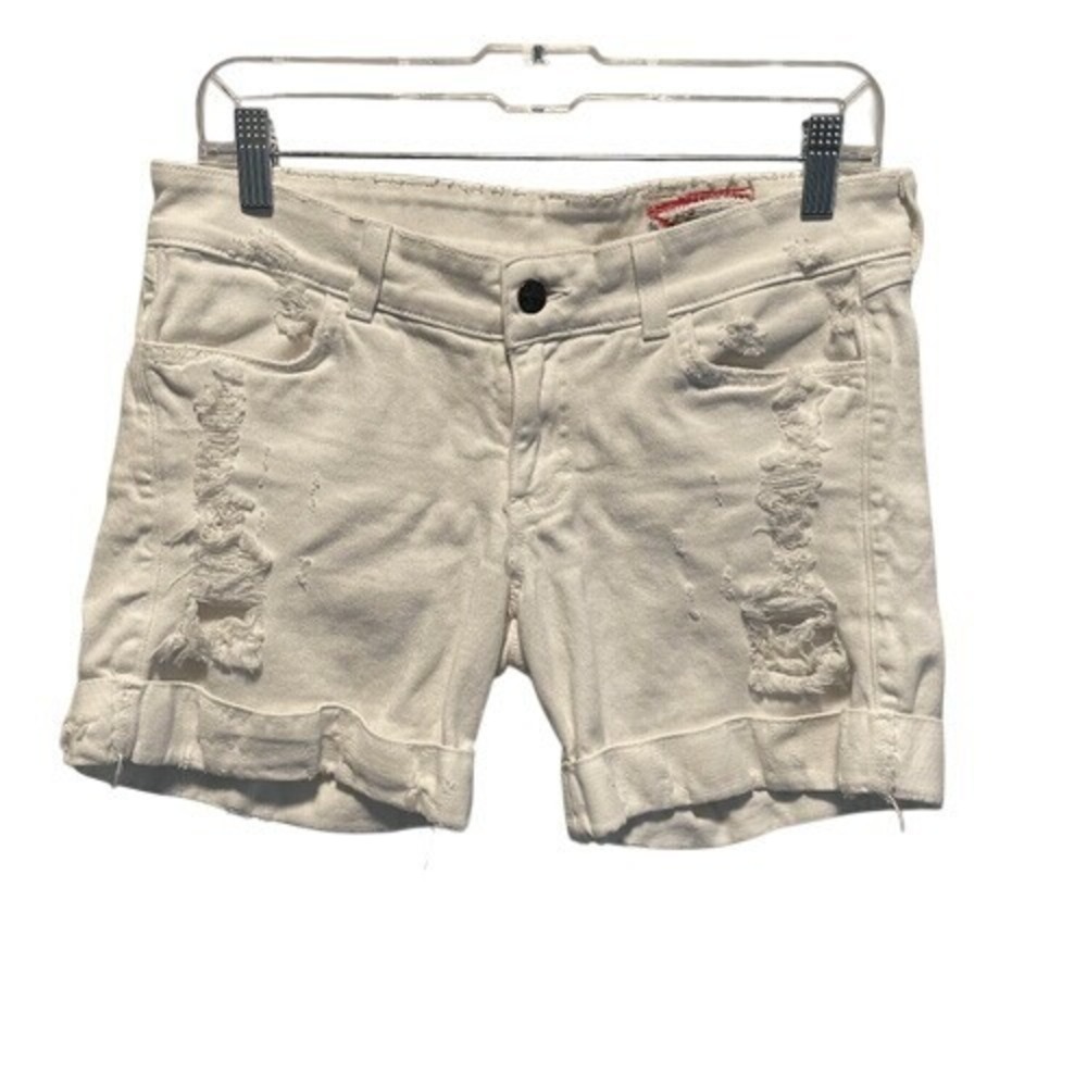 Siwy Zoe Distressed Cuffed Denim Shorts White Low Rise Stretch Size 26